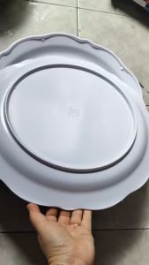 Dĩa tròn cực to trưng bày thức ăn có viền hoa trắng bóng đựng thức ăn BM11 -  ĐƯỜNG KÍNH 40 CM