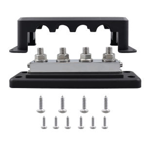 600A 4-Way Busbar Red Black Heavy Duty Power Distribution Block with M10 Studs for Marine Boat RV Car Truck