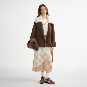 DUSHU | Detachable Collar Melan Coffee Color Wool Coat