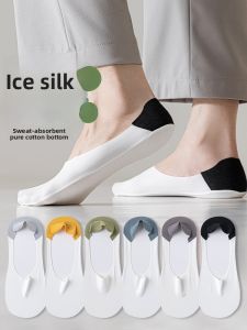 JINGCHI | Invisible Ice Silk Mens Socks Summer Thin Absorbent Cotton Anti-Odor Short Boat Socks Non-Slip No-Cuff Breathable Nylon Fibers