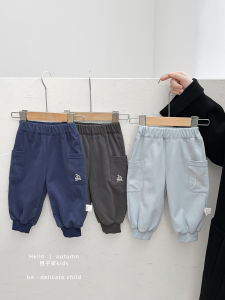 Spring Autumn Boys Embroidered Casual Pants Korean Style Elastic Waist Long Legs Outfit Matchable Baby Cargo Trousers