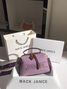 Original Design MackJanice Berries Purple Boston Bag Handbag Single Shoulder Bag Commuter Soft Leather Embroidery Geometric Pattern