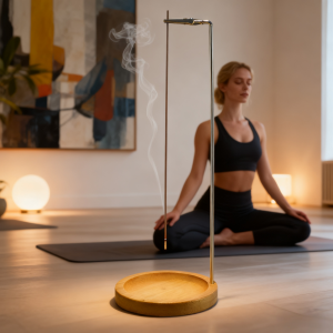 เตาเผาเครื่องหอมแบบคว่ำ ที่วางธูปแบบกลมทำจากไม้ ถาดใส่ธูป ของตกแต่งห้องนอน บ้าน โยคะ