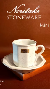 Bộ Tách Trà Cà Phê Noritake Folkstone Gốm Đá Cổ Điển - Tách Espresso Mini Size Kèm Đĩa Lót