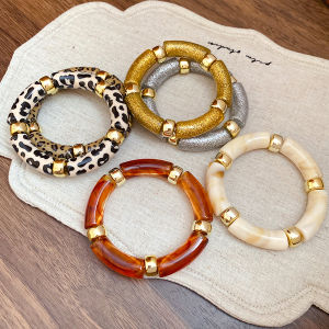 New Splicing Bamboo Tube Acrylic Round Bangles for Women Men Fashion Smuding Geometric Bracelets Elastic Bangle Couple Jewelry X
