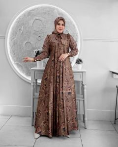 gamis motif armany brown kombinasi tile kotak set hijab terbarudress fashion wanita muslim