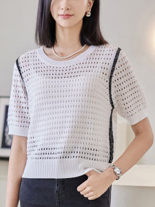 WANGGONGZHU | Princess Style Ice Silk Knitted Short Sleeve Hollow Out Thin Summer Top Fashionable Korean Version Regular Fit Single Piece