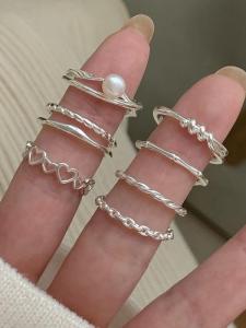 MUAOOK Heart Shaped Combination Style Open Ring Womens Simple Design High End Feeling Plain Ring Fashionable Jewelry Accessory