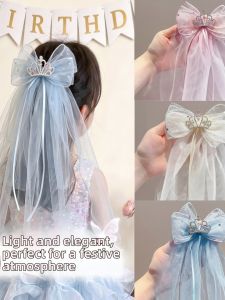 WAMEN | Crown Bow Net Tulle Hair Accessory