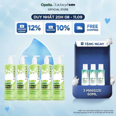 Bộ 5 chai Sữa Tắm Gội Trẻ Em Lactacyd Baby Extra Milky Làm Sạch Dịu Nhẹ và Dưỡng Ẩm Vượt Trội 500ml/chai