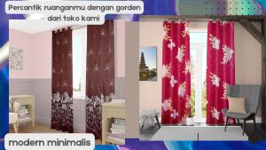 Gorden/hordeng/tirai motif minimalis TINGGI 225CM FREE hook&tali hordeng kordeng gordyn