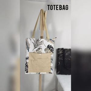 Totebag wanita Resleting Kanvas DSB 506 Tas Model Kasual Warna Hitam Motif Bunga