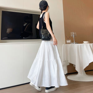 White A-Line Midi Skirt: High Waist Cake Skirt for Slimming Small Figure