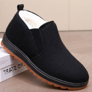 Daddys Shoes for the Senior Winter Wool Mens Shoes Old Beijing Cloth Shoes Mens Cotton Shoes Fleece Lined Padded Warm Keeping Old Man Cotton Boots