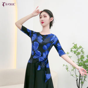 Classical Dance Practice Clothes Tops Print Silm Slimming Middle Sleeve Adult Shoelace Chinese Modern Dance Folk Dance Costume