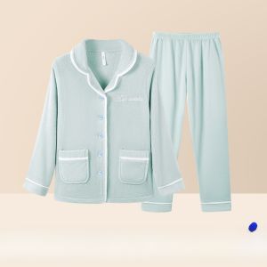 HLA | Mens and Womens Thickened Fleece Pajamas Set Coral Velvet Home Clothes Sleepwear Long Sleeve Long Pants Anti-static