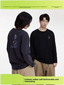 Pure Cotton Long Sleeve T-Shirt Womens Casual Style Retro Print Versatile Couples Autumn Fashion Comfortable Breathable