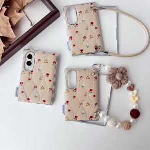 szhaiyu | For Samsung Galaxy Z Fold 8 Fold8 Wide Floral Down Jacket Pattern Shockproof Case With Chain Wrist Luxury Leather Bracelet Cover