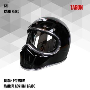 Helm cakil retro sni warna hitam glosy busah premium matrial abs