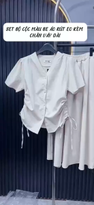 DX_Set đồ nữ 2 món đi lễ chùa áo sơ mi cách điệu phối chân váy dài chất Sóng Ý mặc đi biển thoáng mát xinh