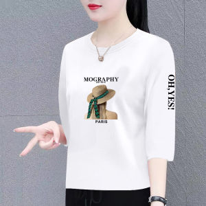 เสื้อยืด Pure ผ้าฝ้าย ผู้หญิง ฤดูร้อน ใหม่เกาหลี หลวม พรางหุ่น แขนสามส่วน คอกลม ลำลอง อินเทรนด์ เสื้อท่อนบน ชุดทํางาน