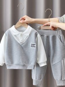 Boys Autumn Fashionable School Style Clothing Set Baby Handsome Gentleman Outfit Sweatshirt Spring Autumn Two-Piece Set