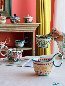 Ceramic Mug Female Style Breakfast Cup Water Drinking Cup Oats Cup Curved Handle High Aesthetic Value New Model 2025