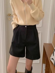 Quần Short Len Cạp Cao Cho Nữ Mùa Đông Thường Ngày Rộng Rãi Đa Năng Quần Ống Rộng Cạp Cao Cho Nữ Quần Ngắn