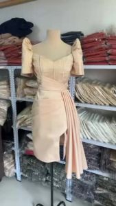 Filipiniana Midi Dress with Square Lace Top Design - Traditional Wear for Women - Elegant - Fabric Padded