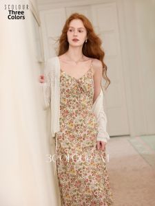 3COLOUR·S | French Style Floral Print V-neck Sleeveless Slimming A-line Maxi Dress