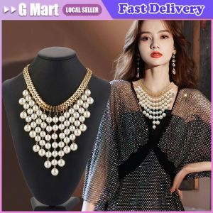 Chunky Big Pearl Pendants Statement Necklaces Collar Hombre Vintage Sweater Christmas Necklace for Women Draweye Pearls Necklaces for Women Long Tassels Vintage Hyperbole Chokers Jewelry American Fashion Elegant Collares Para Mujer