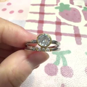 Huitan Simple Style Women Two Tone Ring Inlaid Sparkling Round Cubic Zirconia Trendy Accessories Vintage Party Versatile Jewelry