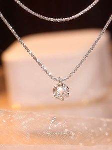 Chain Womens Original 925 Sterling Silver Sparkling Moissanite Round Zircon Pendant Fashion Jewelry for Girlfriends Birthday Gift