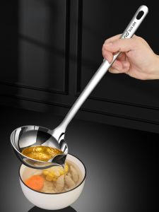 Vanno 304 Stainless Steel Oil Separating Spoon Kitchen Cooking Utensil Oil Drain Spoon Home Use Oil Removal Filter Spoon