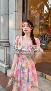 Đầm thiết kế BEMINE cổ vuông hoa nổi dáng dài phù hợp đi chơi-B639