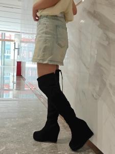 Falimottype)Size35-40 Womens Fashion Suede Side Zipper Over Knee Boots with Velvet Slope Heel Stretch for Winter