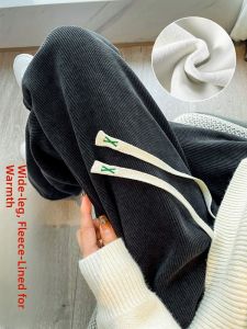 YAMIANNV | Thickened Fleece Lined Wide Leg Pants For Middle-Aged And Elderly Women Autumn Winter High Waist Loose Fit Sports Trousers