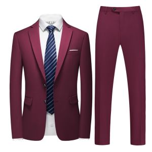Mens Smart Casual Slim-fit Two-button Business Suit Professional Work Formal Two-piece Set Jacket Trousers Included XS-6XL