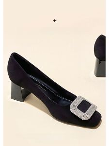 รองเท้าส้นสูงสำหรับผู้หญิง ทรงหัวเหลี่ยม สไตล์ฝรั่งเศส ดีไซน์ใหม่ ฤดูใบไม้ร่วง/ฤดูหนาว สีดำ ทรงหัวเหลี่ยม รองเท้าส้นเดี่ยว