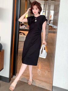 MIUCO Minimalist T-Shirt Dress with Butterfly Knot Pattern round Neck Short Sleeve plus Size One Piece Summer Midi Dress