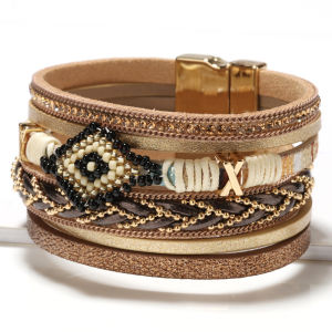 Bohemian wind cross-border new jewelry Europe Fashion eyes rice beads hand-woven leather bracelet female simple jewelry