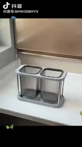 EASY SHOP Stainless steel dish rack with uniform drain hole and bottom water tray for utensils and cutlery.
