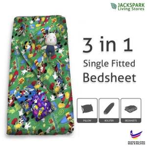 Single Fitted 6” and 9” 3in1 sarung tilam bujang cadar+pillow/bolster cases tilam single 3in1 buatan Malaysia 🇲🇾