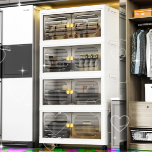 【𝗙𝗿𝗲𝗲 𝗦𝗵𝗶𝗽𝗽𝗶𝗻𝗴】inhom L40-60cm (2-6Layers) 2 Doors Foldable Stackable Storage Cabinet Box With Roller