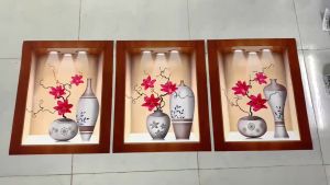 Bộ 3 tranh dán tường VTC Bình hoa đẹp nhiều mẫu Binh_3D_011 Kim sa nhiều kích thước