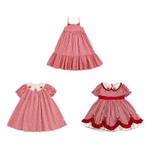 Romantic Lolita Style Strawberry Doll Dress for Girls Red And White Grids Summer Casual Cotton Blend Skirt Middle Waist Short Sleeve