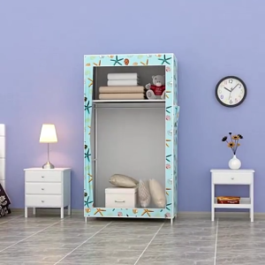 Non-Woven Fabric Wardrobe with Zipper and Metal Frame Children Clothes Storage Cabinet Space-Saving for Small Room