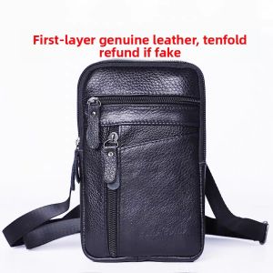 Classic Black Casual Leather Mens Bag Business Top Layer Cowhide Vertical Crossbody Simple Trendy Single Shoulder Bag