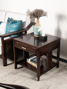 New Chinese Style Solid Wood Corner Table Cabinet Living Room Sofa Side Table Square Table Ugyen Ebony Classy Zen with Drawer Small Coffee Table