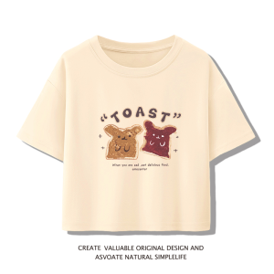 Black Short Sleeve Womens T-shirt Pure Cotton Half Sleeve Summer Slimming Top Korean Style Printed Casual Fashion